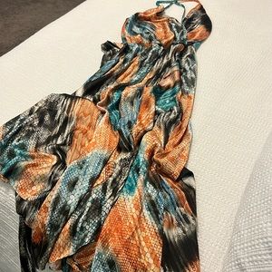 Colorful satin flowing Boston proper dress